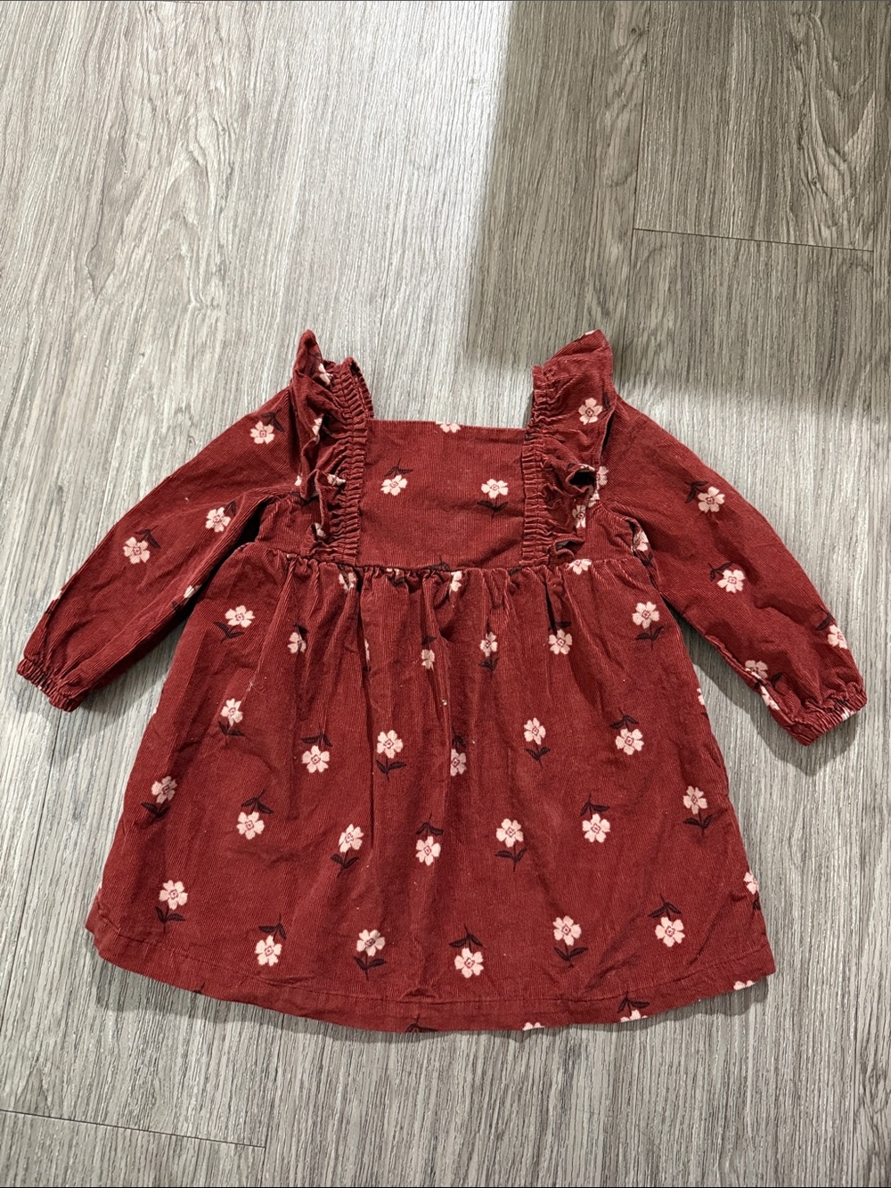 Carter's Rust Burgundy Floral Ruffle Long-Sleeve Dress Sz 18 M